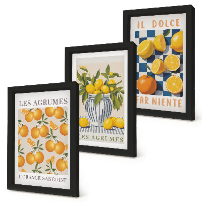 Įrėmintų paveikslų rinkinys Retro citrusiniai vaisiai su geltonais akcentais