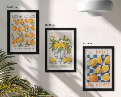 Įrėmintų paveikslų rinkinys Retro citrusiniai vaisiai su geltonais akcentais