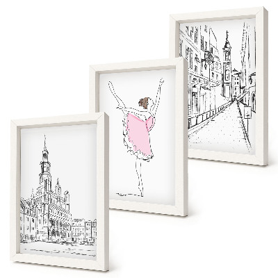 Įrėmintų paveikslų rinkinys Stilingi šokančių balerinų ir architektūros vaizdai