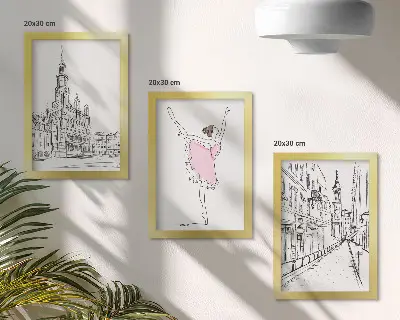 Įrėmintų paveikslų rinkinys stilingi šokančių balerinų ir architektūros motyvai