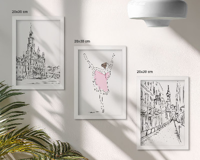 Įrėmintų paveikslų rinkinys Stilingi šokančių balerinų ir architektūros vaizdai