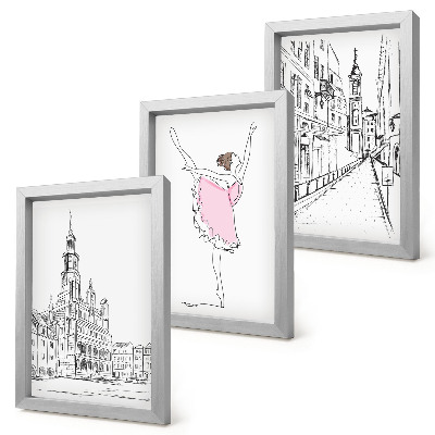 Įrėmintų paveikslų rinkinys Stilingi šokančių balerinų ir architektūros vaizdai