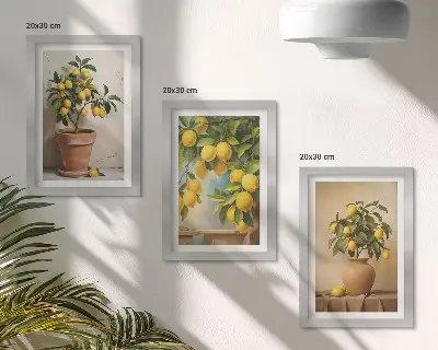Citrinmedžiai vazonuose ir vazose 3 paveikslų rinkinys su rėmais