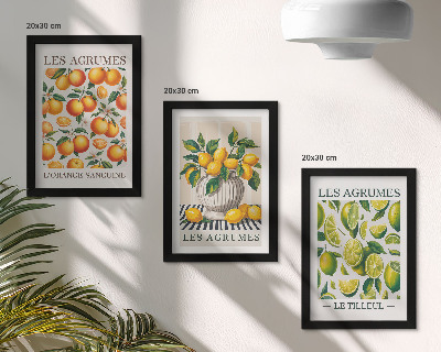 Įrėmintų paveikslų rinkinys Citrusiniai vaisiai įvairiomis spalvingomis ir šviežiomis versijomis