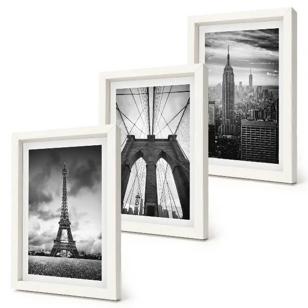 Monochromatinių atspalvių bokštai ir tiltai 3 paveikslų rinkinys su rėmais