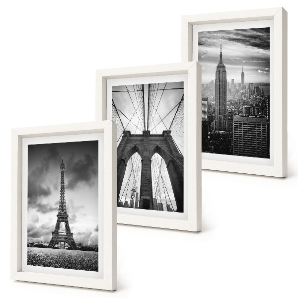 3 paveikslų rinkinys su rėmais Monochromatinių atspalvių bokštai ir tiltai