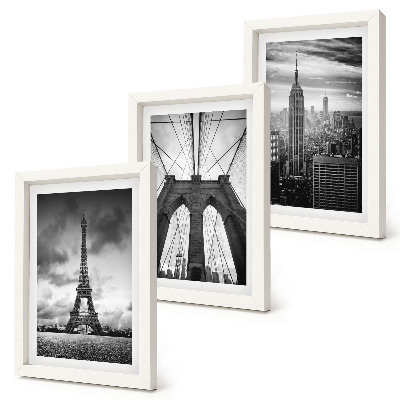 3 paveikslų rinkinys su rėmais Monochromatinių atspalvių bokštai ir tiltai