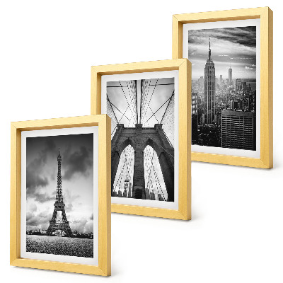 3 paveikslų rinkinys su rėmais Monochromatinių atspalvių bokštai ir tiltai