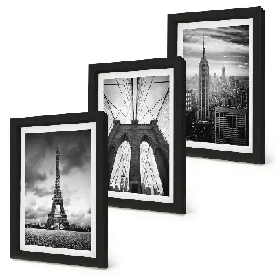 Monochromatinių atspalvių bokštai ir tiltai 3 paveikslų rinkinys su rėmais