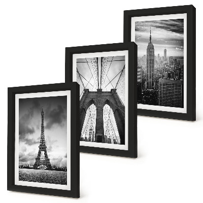 3 paveikslų rinkinys su rėmais Monochromatinių atspalvių bokštai ir tiltai