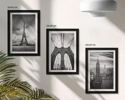 Monochromatinių atspalvių bokštai ir tiltai 3 paveikslų rinkinys su rėmais