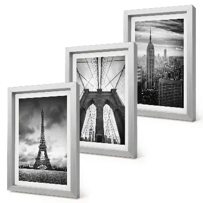 Monochromatinių atspalvių bokštai ir tiltai 3 paveikslų rinkinys su rėmais