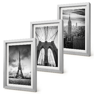 3 paveikslų rinkinys su rėmais Monochromatinių atspalvių bokštai ir tiltai