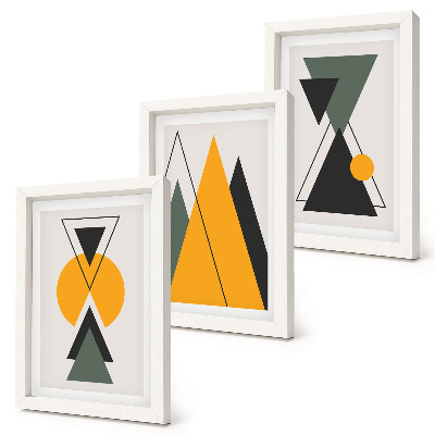 3 paveikslų rinkinys su rėmais Abstrakčios geometrinės figūros