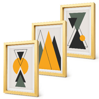 3 paveikslų rinkinys su rėmais Abstrakčios geometrinės figūros