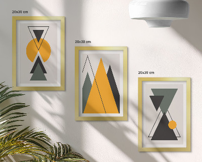 3 paveikslų rinkinys su rėmais Abstrakčios geometrinės figūros