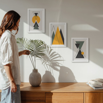 3 paveikslų rinkinys su rėmais Abstrakčios geometrinės figūros