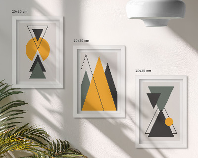 3 paveikslų rinkinys su rėmais Abstrakčios geometrinės figūros