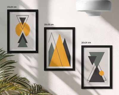 3 paveikslų rinkinys su rėmais Abstrakčios geometrinės figūros