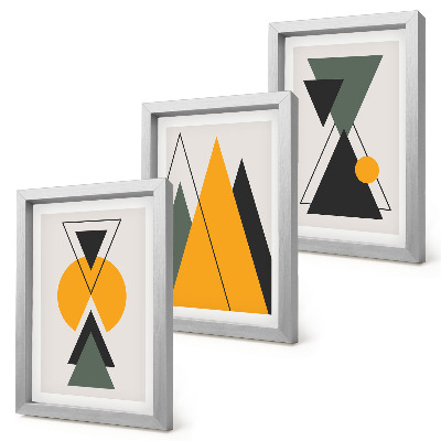 3 paveikslų rinkinys su rėmais Abstrakčios geometrinės figūros