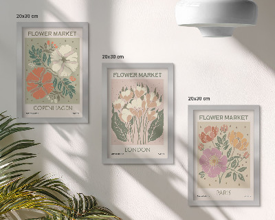 3 paveikslų rinkinys su rėmais Gėlių plakatai Kopenhaga Londonas Paryžius