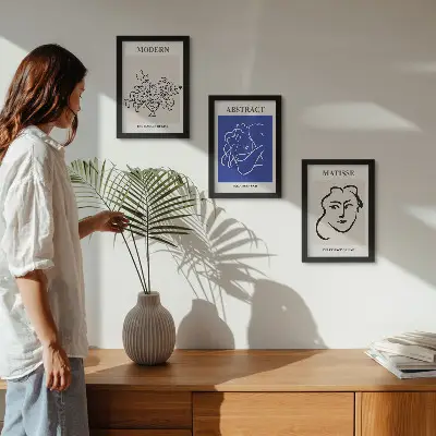 Įrėmintų paveikslų rinkinys modernaus ir abstraktaus Henri Matisse stiliaus plakatai