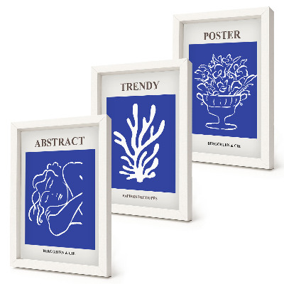 3 paveikslų rinkinys su rėmais Stilingi mėlyni Henri Matisse'o plakatai