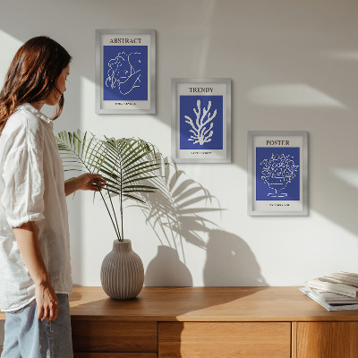 3 paveikslų rinkinys su rėmais Stilingi mėlyni Henri Matisse'o plakatai
