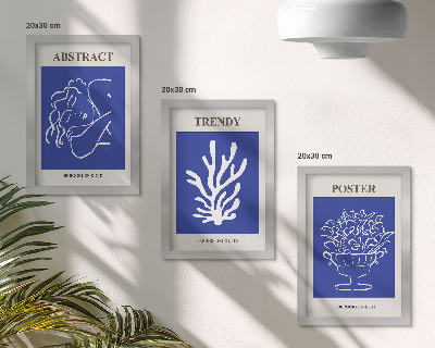 3 paveikslų rinkinys su rėmais Stilingi mėlyni Henri Matisse'o plakatai