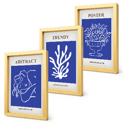 3 paveikslų rinkinys su rėmais Stilingi mėlyni Henri Matisse'o plakatai