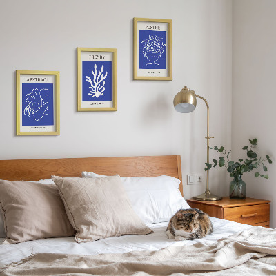 3 paveikslų rinkinys su rėmais Stilingi mėlyni Henri Matisse'o plakatai