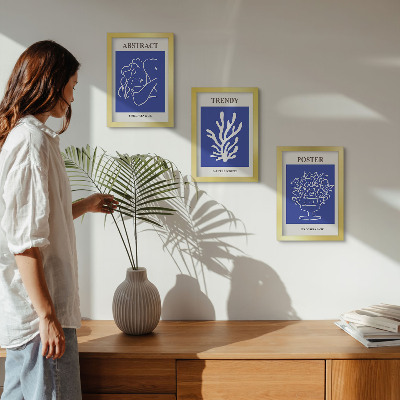 3 paveikslų rinkinys su rėmais Stilingi mėlyni Henri Matisse'o plakatai