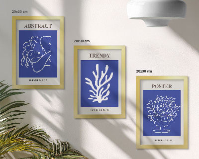 3 paveikslų rinkinys su rėmais Stilingi mėlyni Henri Matisse'o plakatai