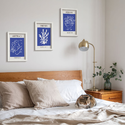 3 paveikslų rinkinys su rėmais Stilingi mėlyni Henri Matisse'o plakatai