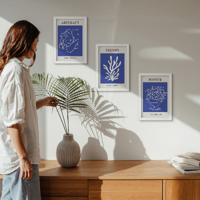 3 paveikslų rinkinys su rėmais Stilingi mėlyni Henri Matisse'o plakatai