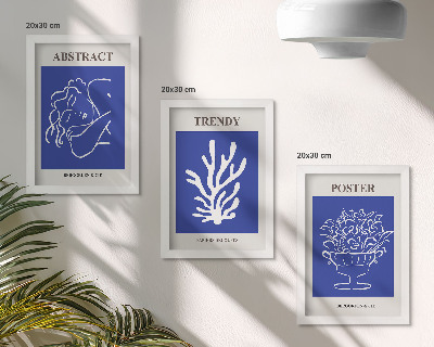 3 paveikslų rinkinys su rėmais Stilingi mėlyni Henri Matisse'o plakatai
