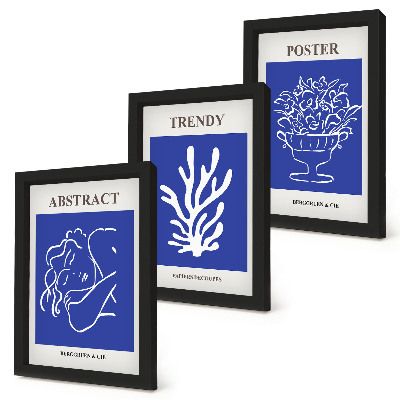 3 paveikslų rinkinys su rėmais Stilingi mėlyni Henri Matisse'o plakatai