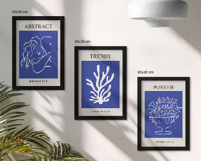3 paveikslų rinkinys su rėmais Stilingi mėlyni Henri Matisse'o plakatai