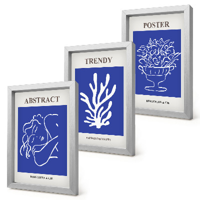 3 paveikslų rinkinys su rėmais Stilingi mėlyni Henri Matisse'o plakatai