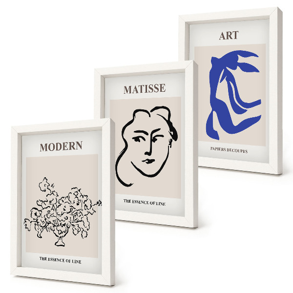 3 paveikslų rinkinys su rėmais Abstraktūs plakatai minimalistiniu Henri Matisse stiliumi