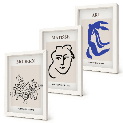 3 paveikslų rinkinys su rėmais Abstraktūs plakatai minimalistiniu Henri Matisse stiliumi