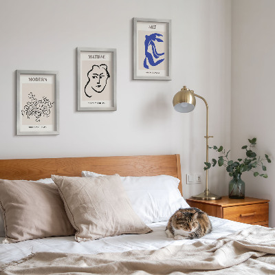 3 paveikslų rinkinys su rėmais Abstraktūs plakatai minimalistiniu Henri Matisse stiliumi