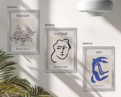 3 paveikslų rinkinys su rėmais Abstraktūs plakatai minimalistiniu Henri Matisse stiliumi
