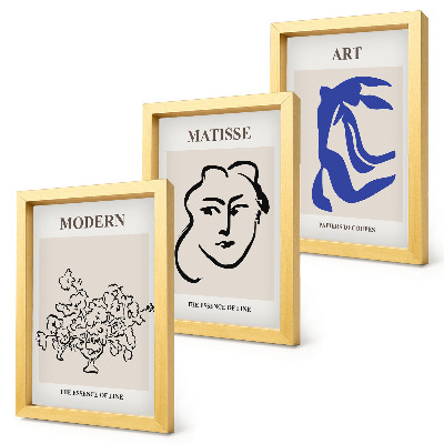 3 paveikslų rinkinys su rėmais Abstraktūs plakatai minimalistiniu Henri Matisse stiliumi