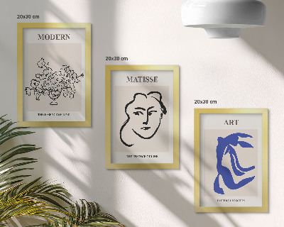 3 paveikslų rinkinys su rėmais Abstraktūs plakatai minimalistiniu Henri Matisse stiliumi