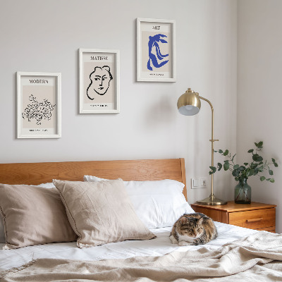 3 paveikslų rinkinys su rėmais Abstraktūs plakatai minimalistiniu Henri Matisse stiliumi