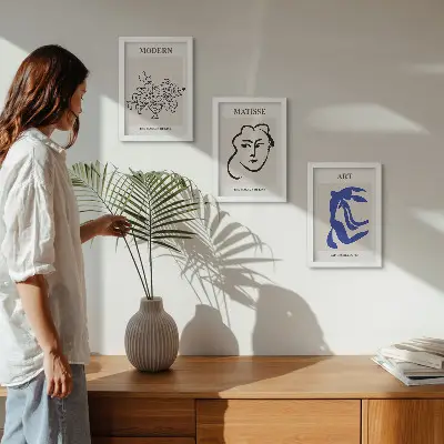 3 paveikslų rinkinys su rėmais abstrakčių plakatų rinkinys Henri Matisse stiliumi