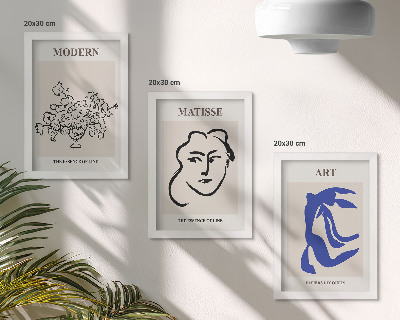 3 paveikslų rinkinys su rėmais Abstraktūs plakatai minimalistiniu Henri Matisse stiliumi