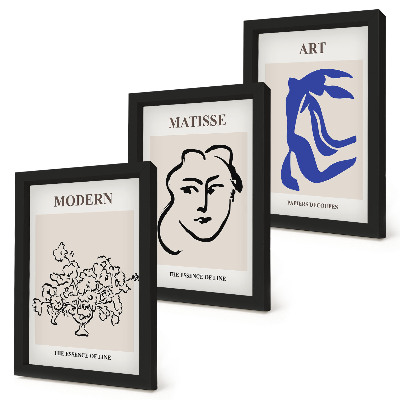 3 paveikslų rinkinys su rėmais Abstraktūs plakatai minimalistiniu Henri Matisse stiliumi