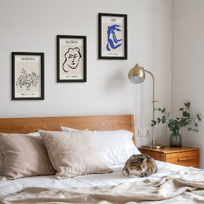 3 paveikslų rinkinys su rėmais Abstraktūs plakatai minimalistiniu Henri Matisse stiliumi